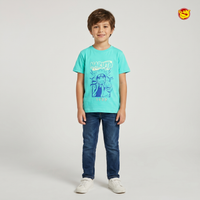 Turquoise Blue Colour Cotton Boys T-Shirt Summer Collection