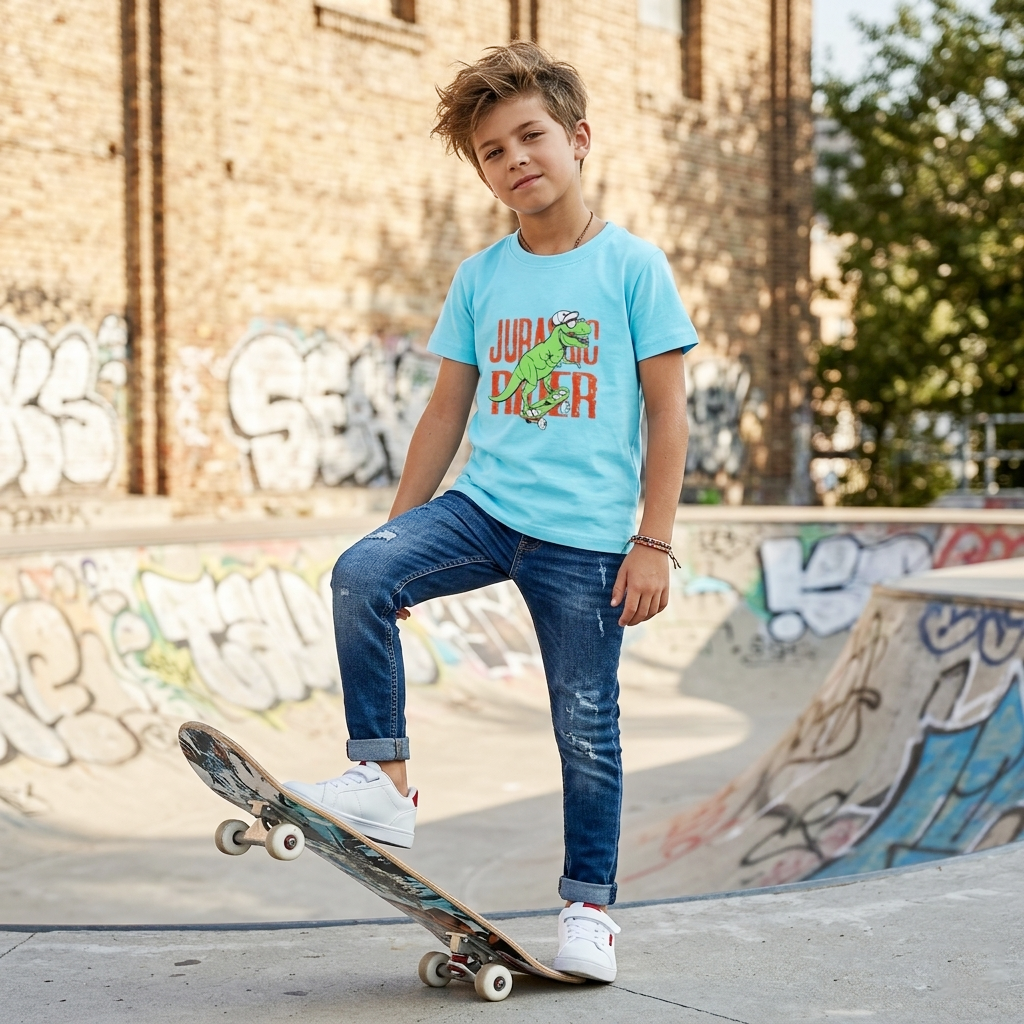 Sky Blue Colour Cotton Boys T-Shirt Summer Collection