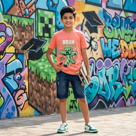 Peach Colour Cotton Boys T-Shirt Summer Collection