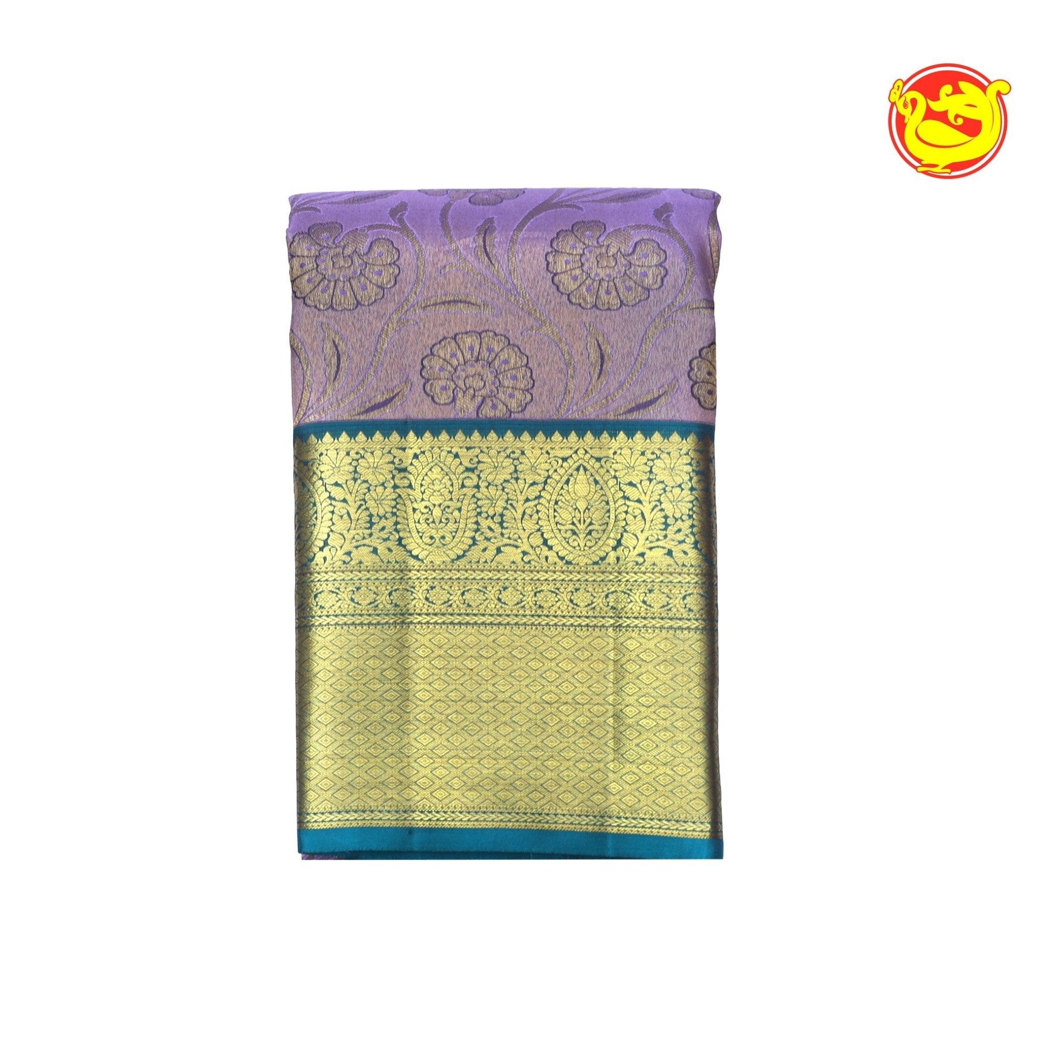 Light lavender Wedding Silk Saree With Peacock Blue Pallu - Thenianantham