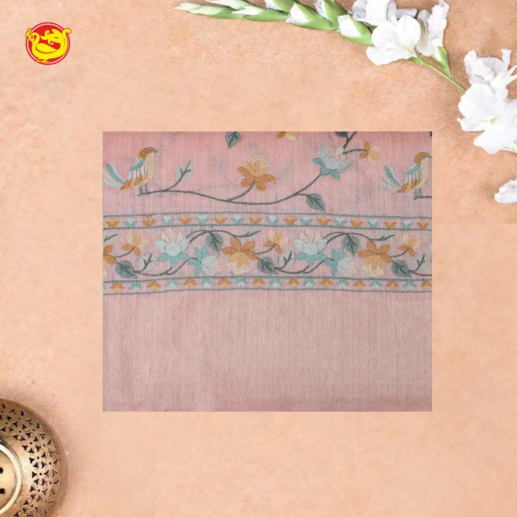 Dusty Pink Embroidery Semi Raw Silk Saree
