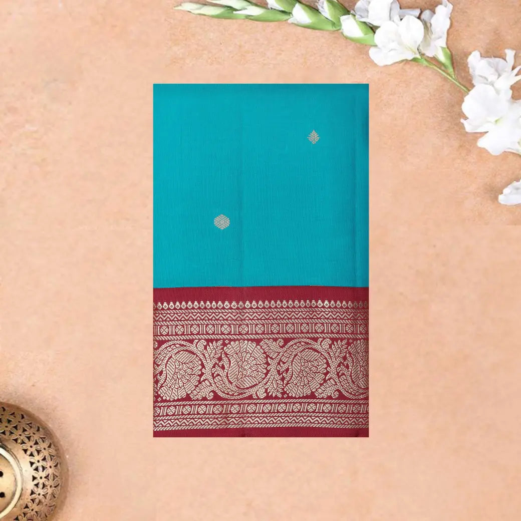 Teal green with Maroon Soft Silk Saree