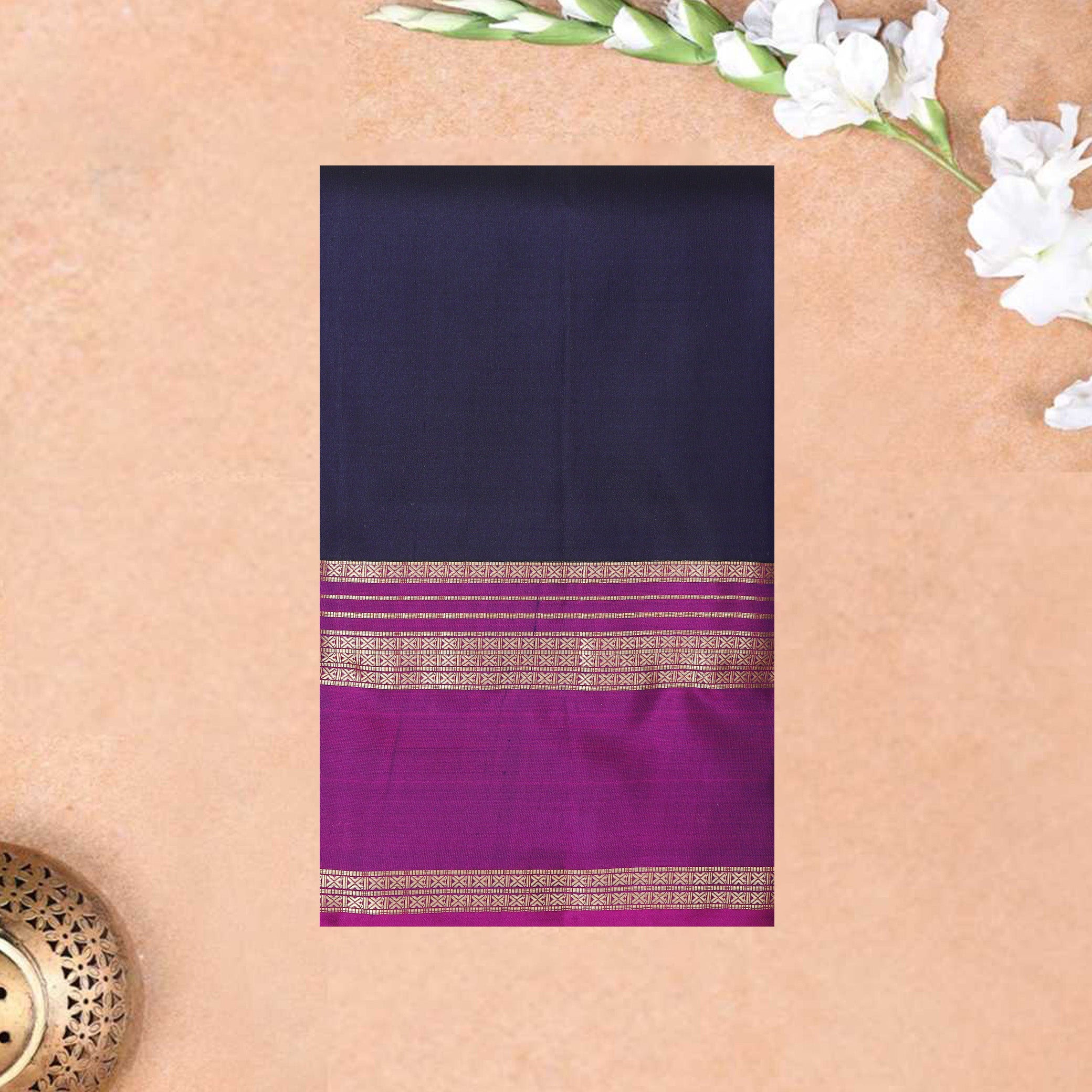 Ink Blue With Purple Gold Zari Yuvana Semi Soft Silk Saree