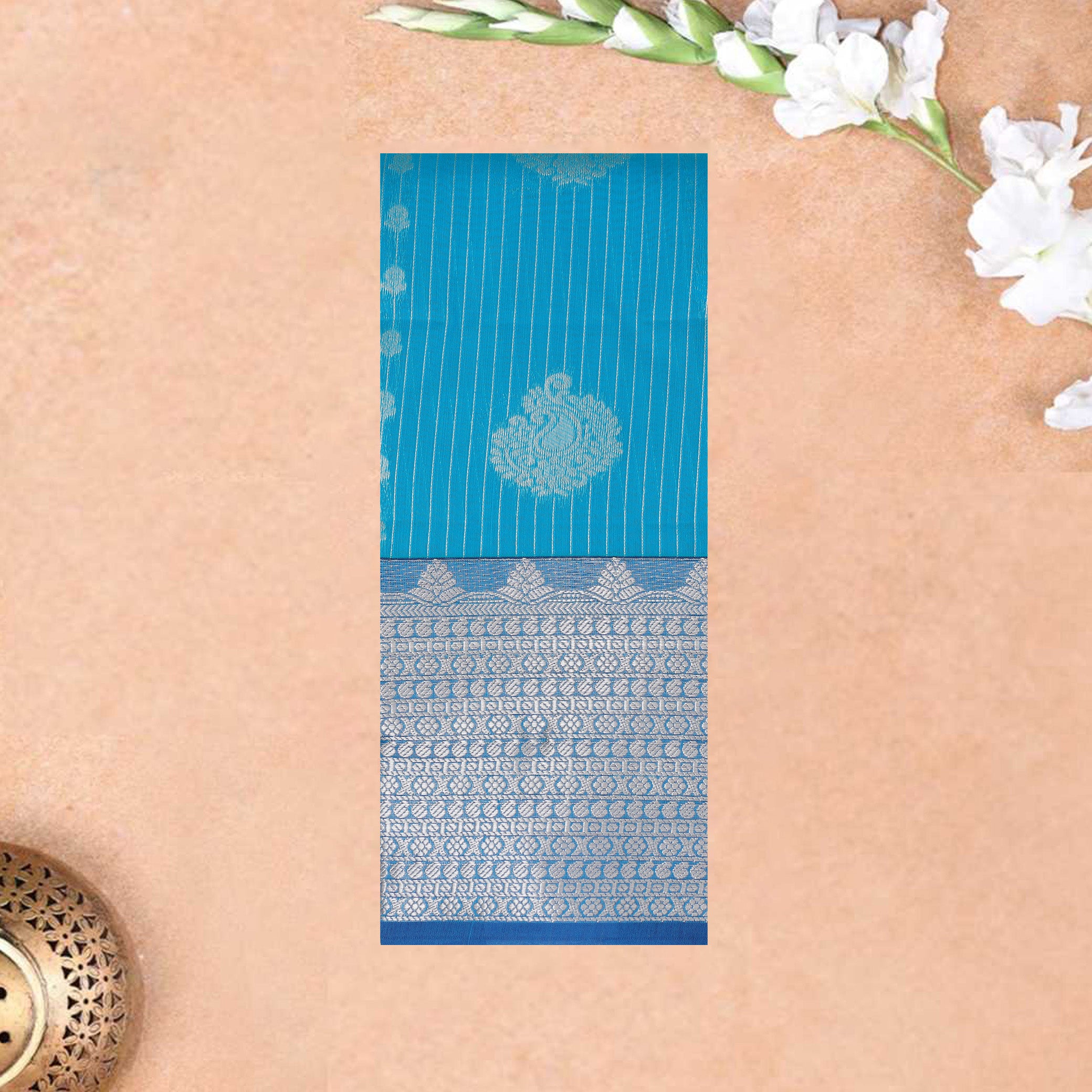 Blue With Rani pink Silk Cotton Saree