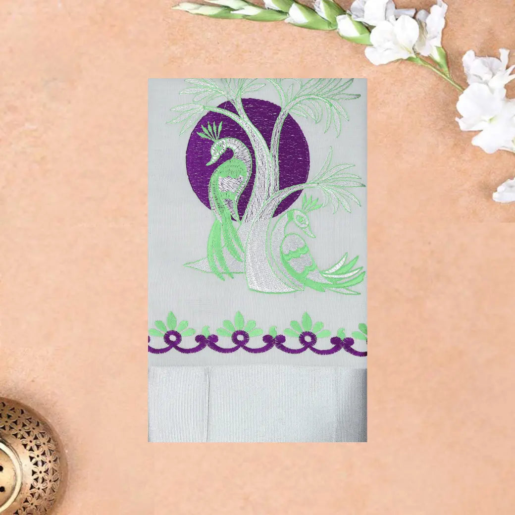Southloom Exclusive Onam Kerala Traditional Fancy Border Floral Cotton Saree (Matching Plain Blouse Included)