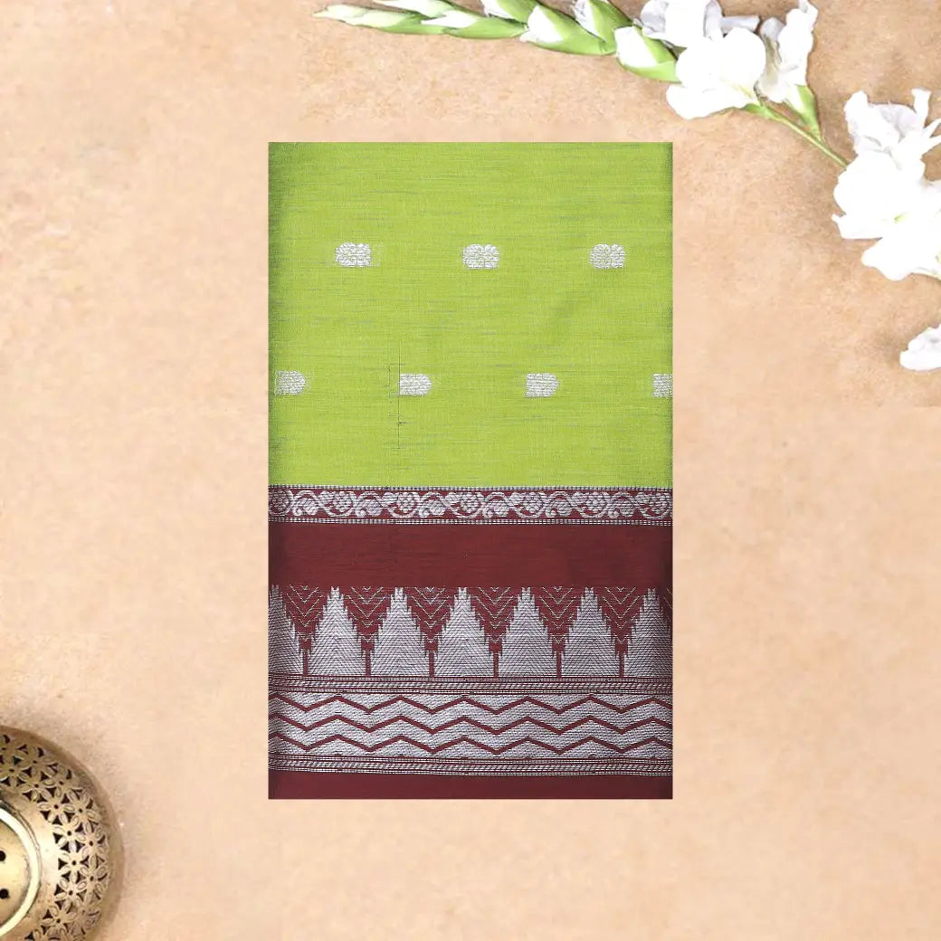 Lime Green With Maroon  Premium Quality Kalyani Cotton Saree