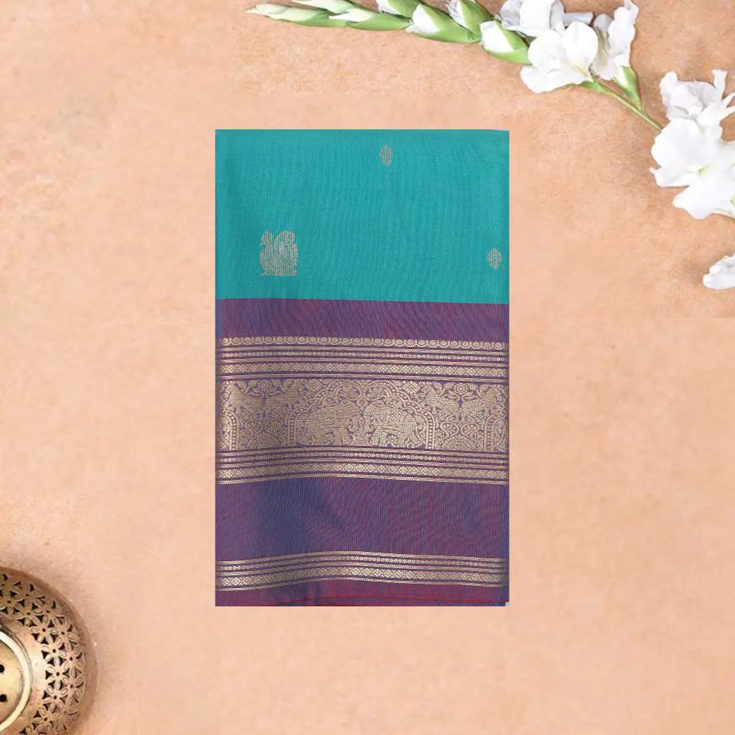 Tiffany Blue with Light Purple Copper Zari Border Soft Silk Saree