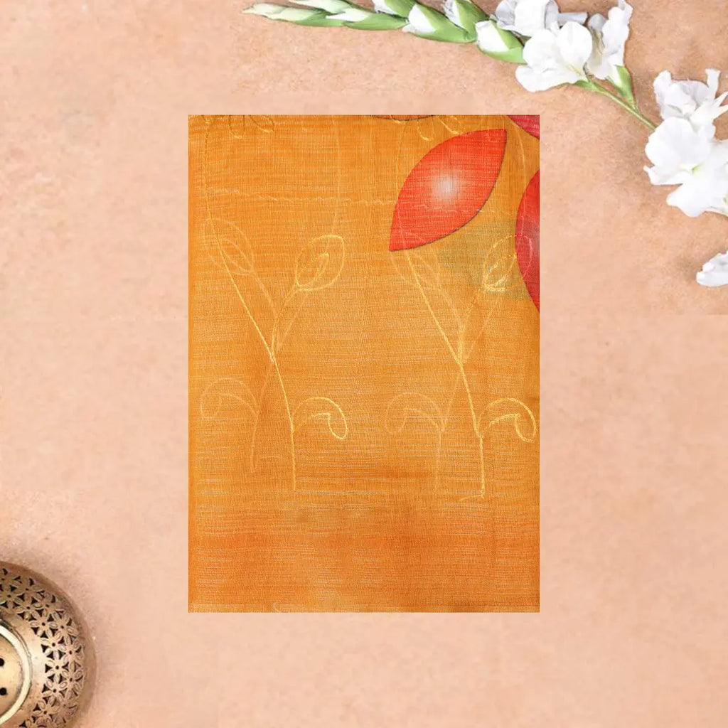 Mustard  Yellow with Floral Design Trendy Tissue Fancy Saree