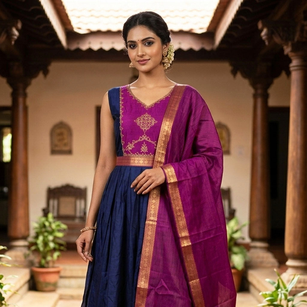 Navy Blue With Purple Trendy Ladies Ethnic Gowns