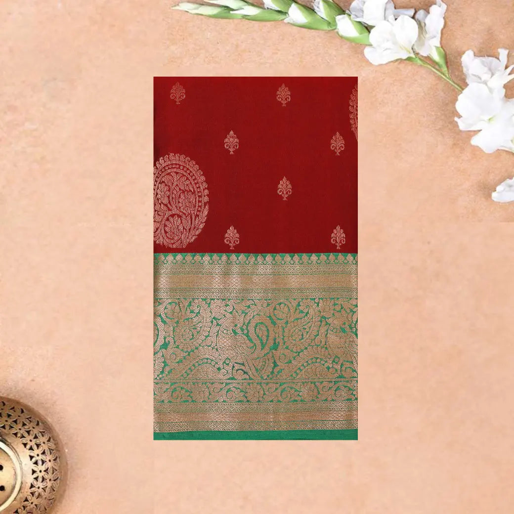RED with GREEN pure soft silk saree