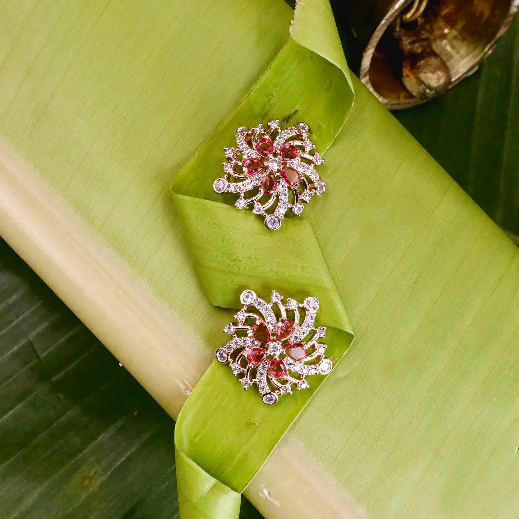 Beautiful bold studs with pink and white stones