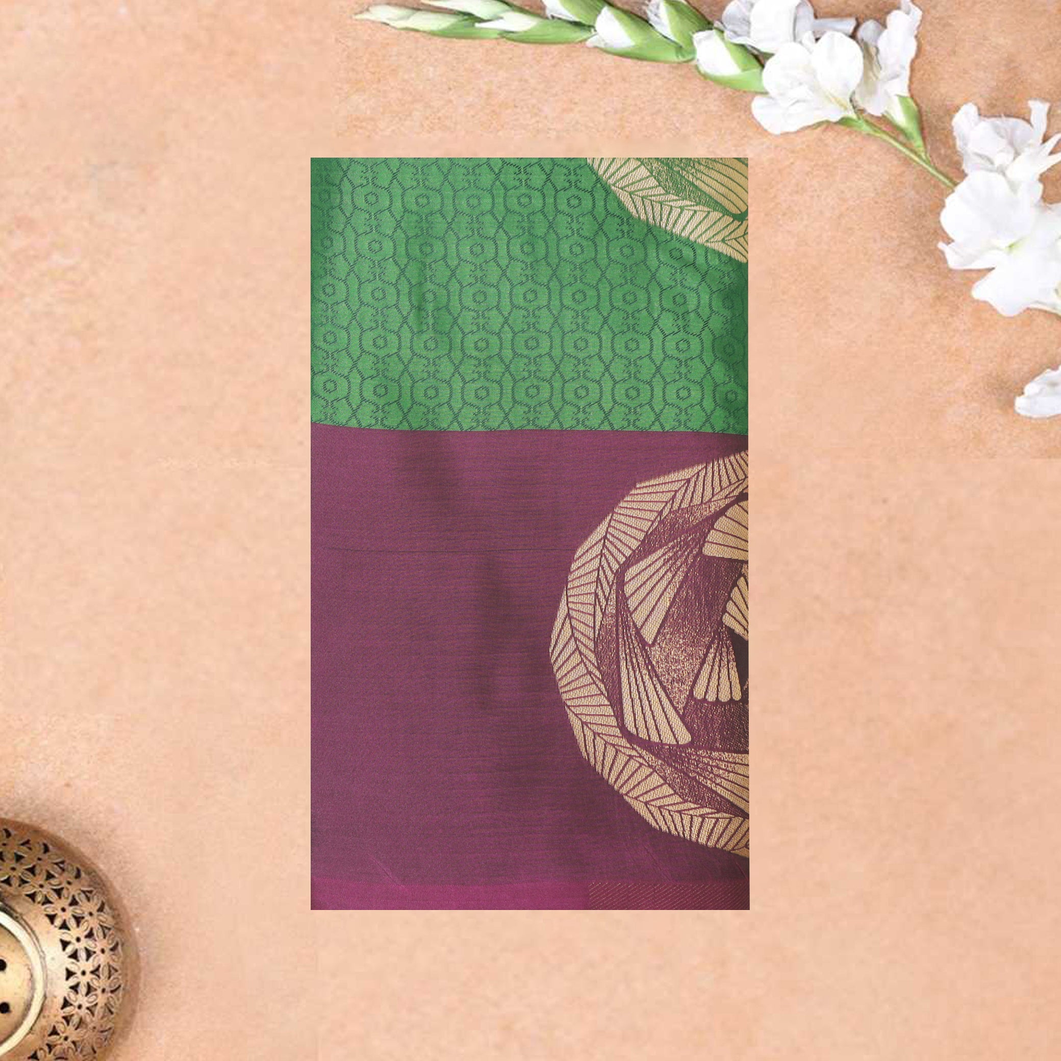 Green with Pink Soft Silk Saree