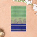 Bright Green With Blue Small Checked Pattern Pure  Cotton Saree without Blous