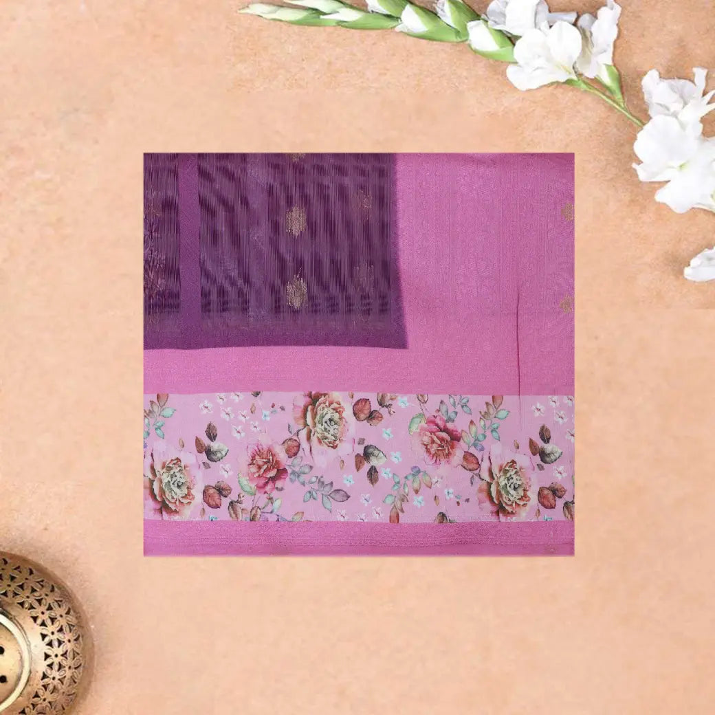 PURPLE WITH PINK Semi Burberry Silk Saree