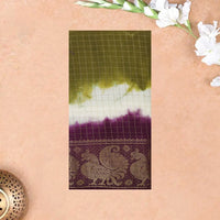 Olive Green With dark purple Sungudi Cotton Saree without Blouse