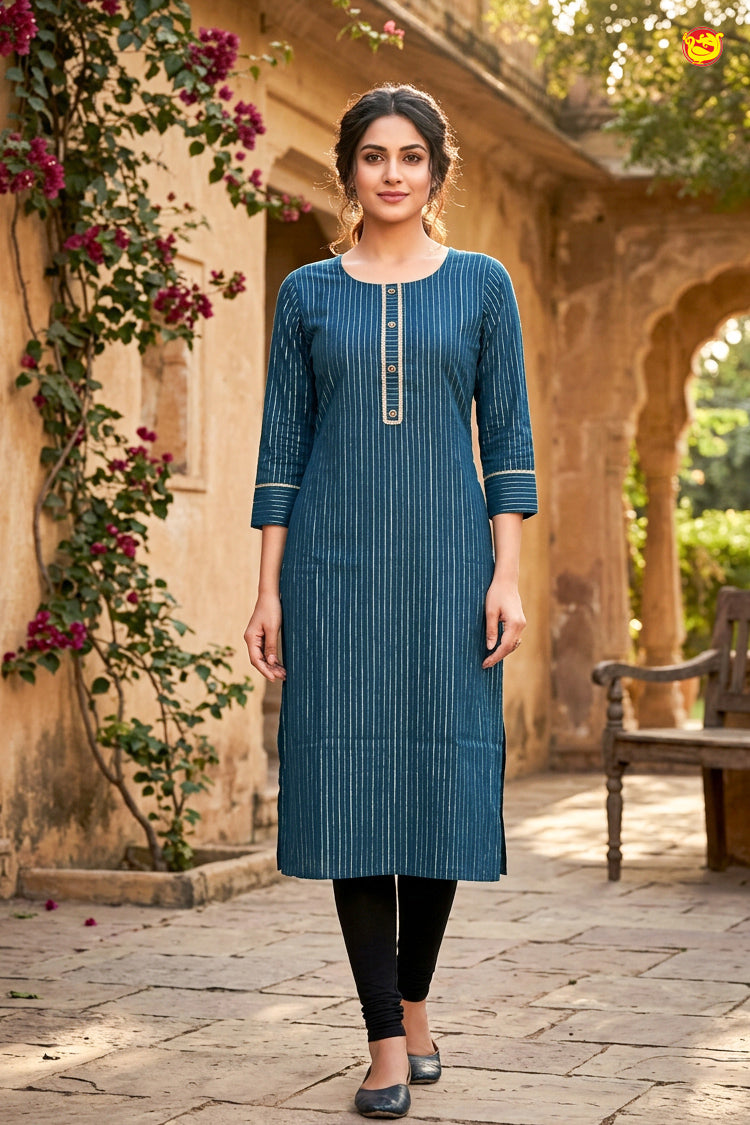 Peacock Blue Color Ladies Readymade Straight Cut Top