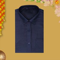 Navy Blue With White Dhoti Readymade Shirt And Matching Border Dhoti Set for Men