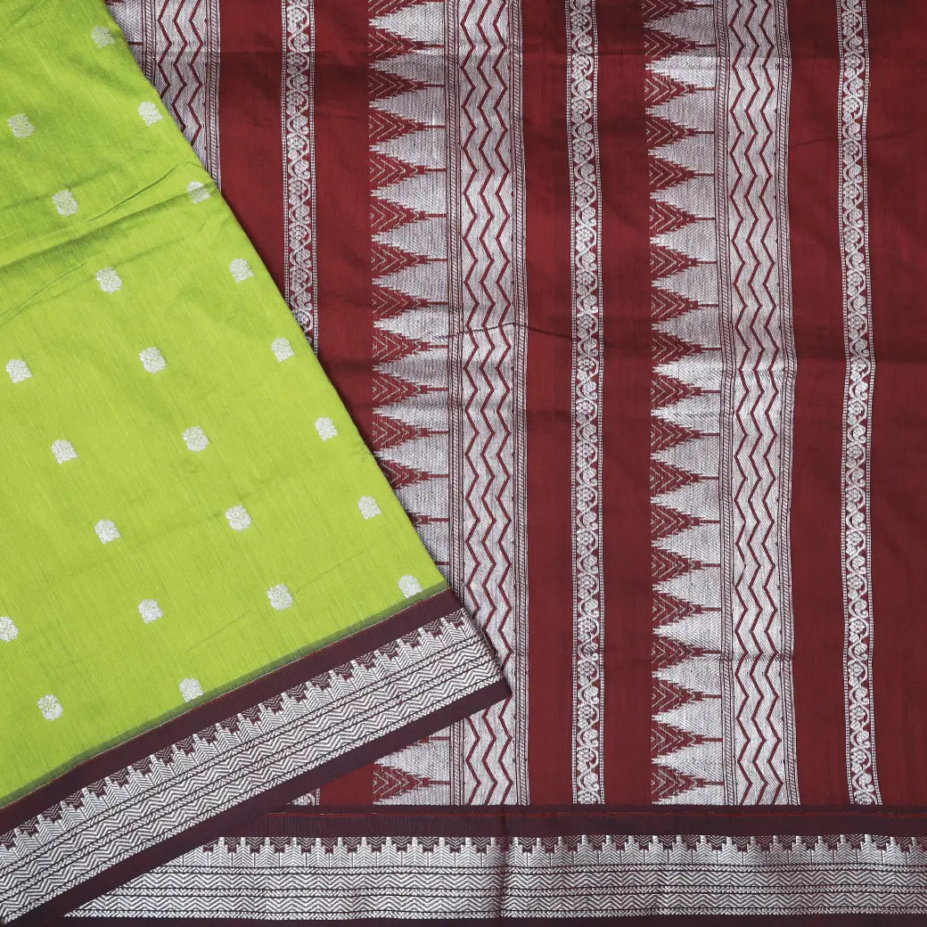 Lime Green With Maroon  Premium Quality Kalyani Cotton Saree