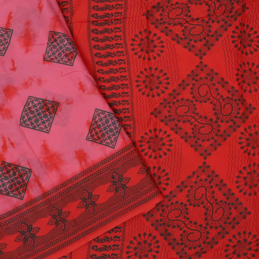 pink with red Sungudi Cotton Saree without Blouse