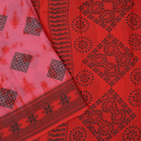 pink with red Sungudi Cotton Saree without Blouse
