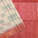 Light CreamWith Red Pochampally Semi Ikat Silk Saree