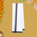 Navy Blue With White Dhoti Readymade Shirt And Matching Border Dhoti Set for Men