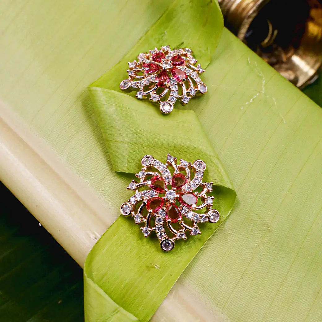 Beautiful bold studs with pink and white stones