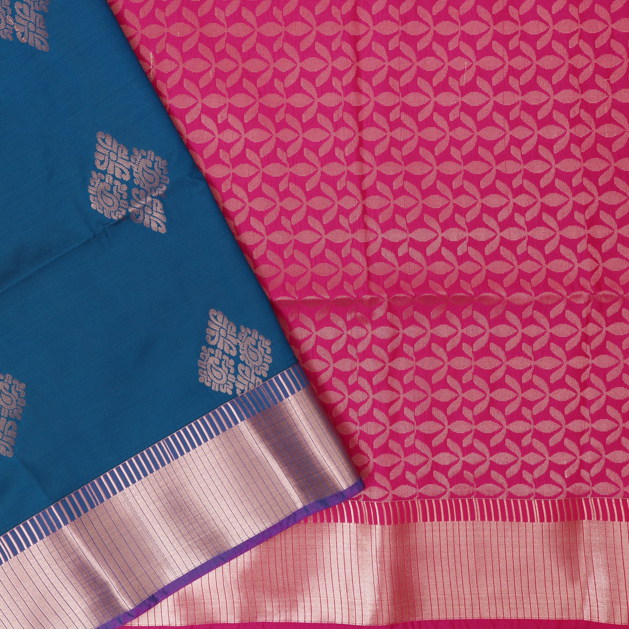 Teal Blue with Pink Soft Silk Saree