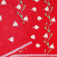 Red Linen Cotton Saree with Contrast Blouse