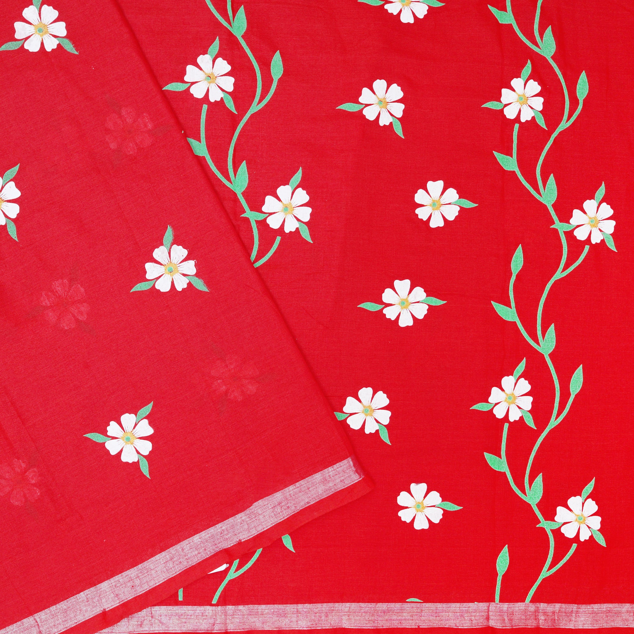 Red Linen Cotton Saree with Contrast Blouse