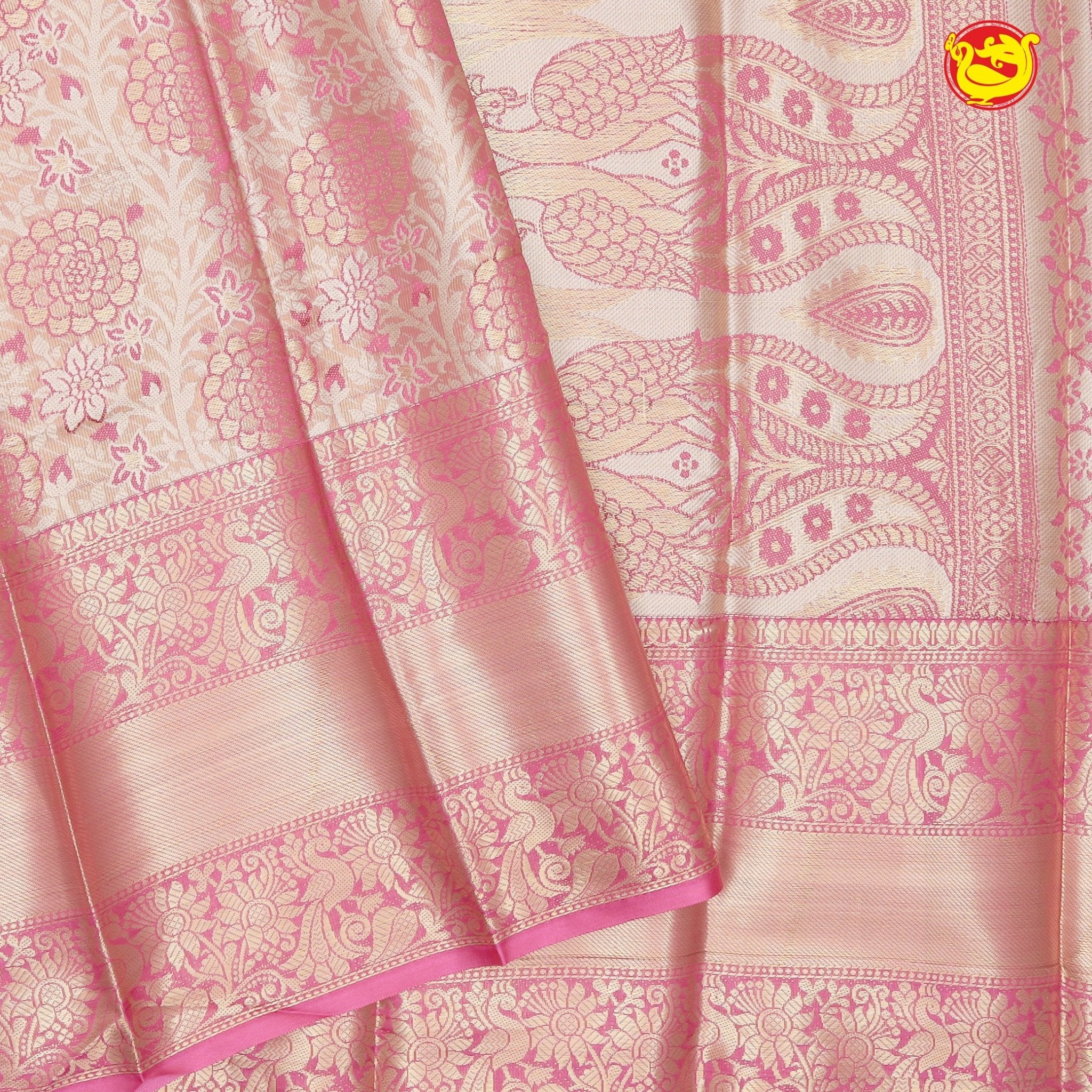 Peach with Gold Zari Traditional Soft Silk Saree