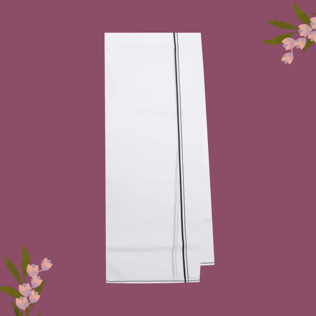 White with Black Border Single Layer Cotton Men’s Dhoti