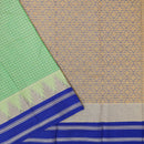 Bright Green With Blue Small Checked Pattern Pure  Cotton Saree without Blous