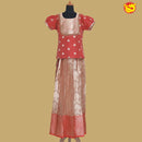 Red with Peach Girls Branded Readymade Pattu Pavadai