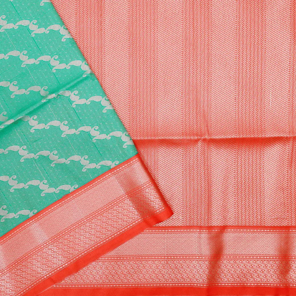 Turquoise Green With Orange Soft Silk