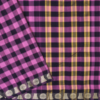 Pink-Block Small Checked Pattern Pure Chettinad Cotton Saree without Blouse