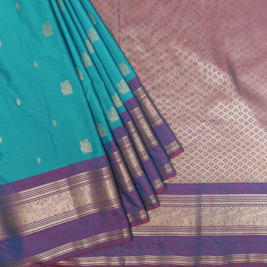 Tiffany Blue with Light Purple Copper Zari Border Soft Silk Saree