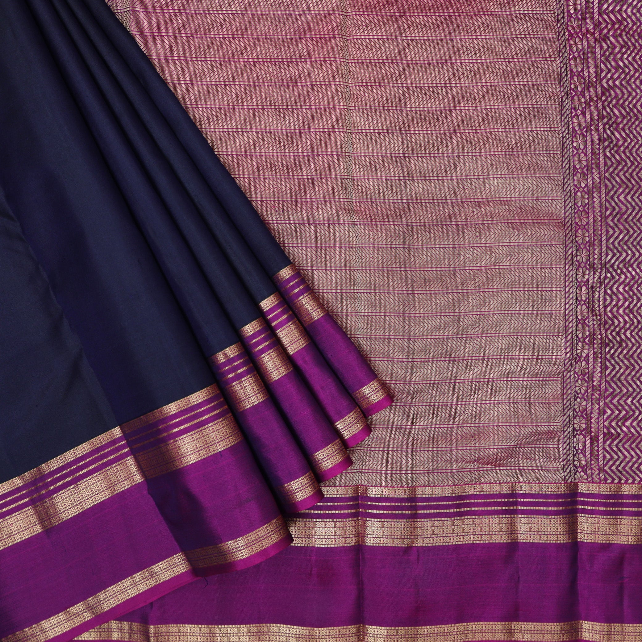 Ink Blue With Purple Gold Zari Yuvana Semi Soft Silk Saree