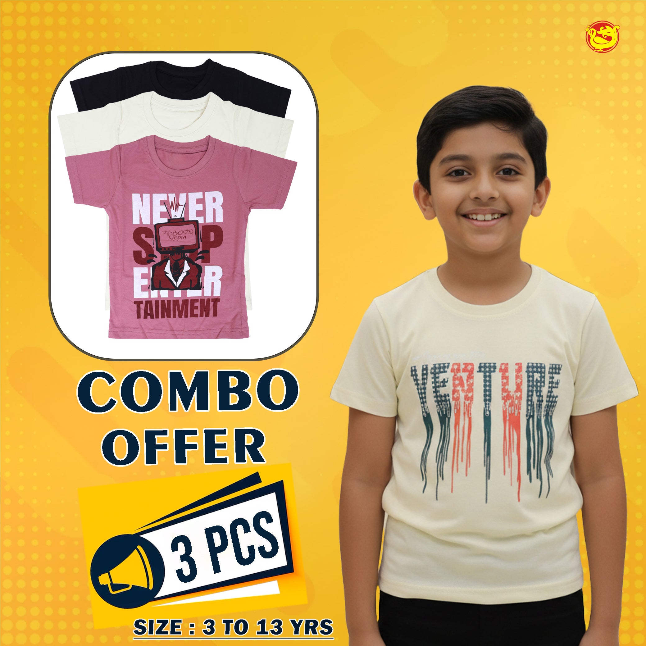 Boys 3 Pcs T-Shirt Combo