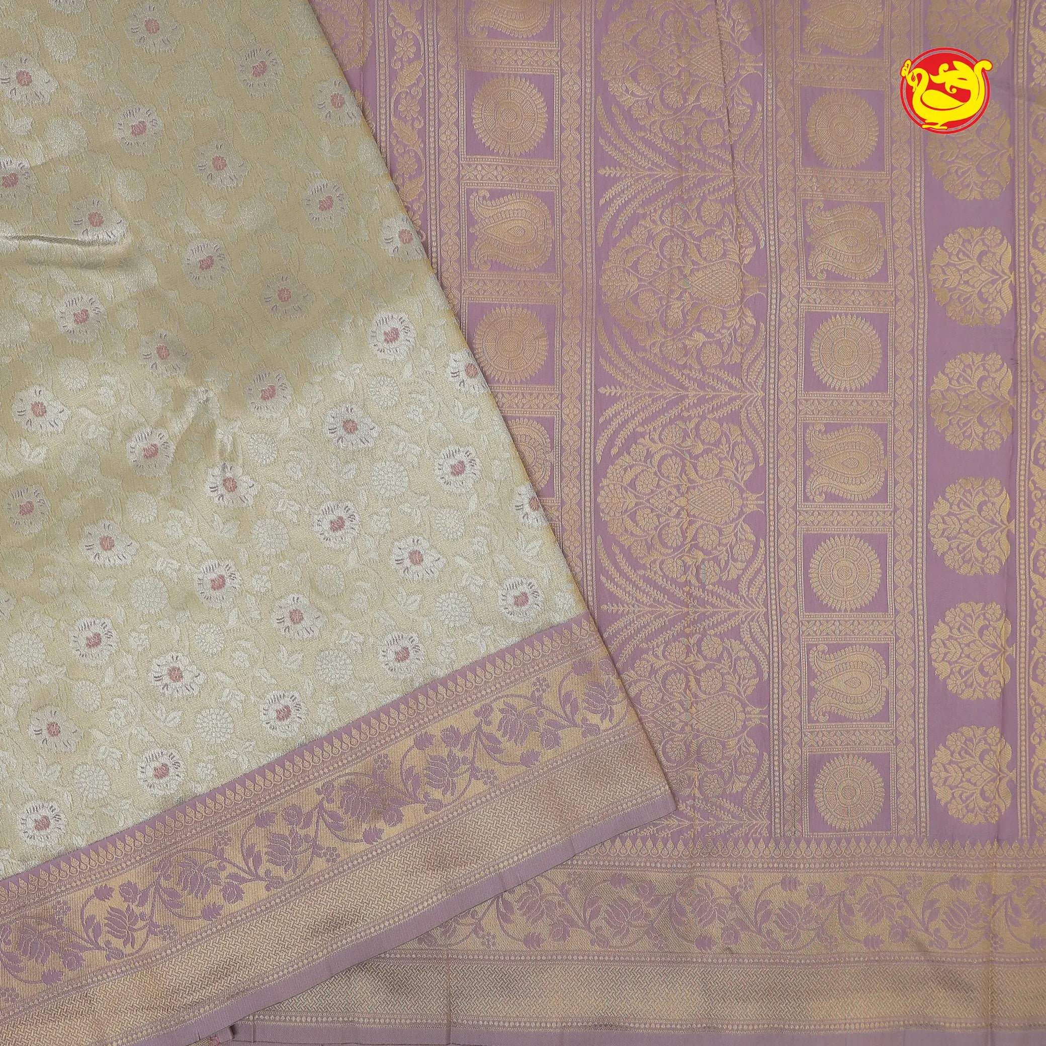 Sandal with  Lavender Tissue Semi Silk Saree