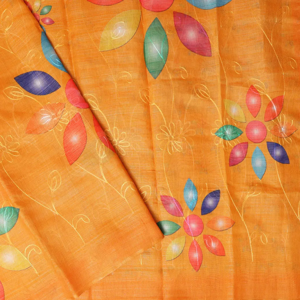 Mustard  Yellow with Floral Design Trendy Tissue Fancy Saree