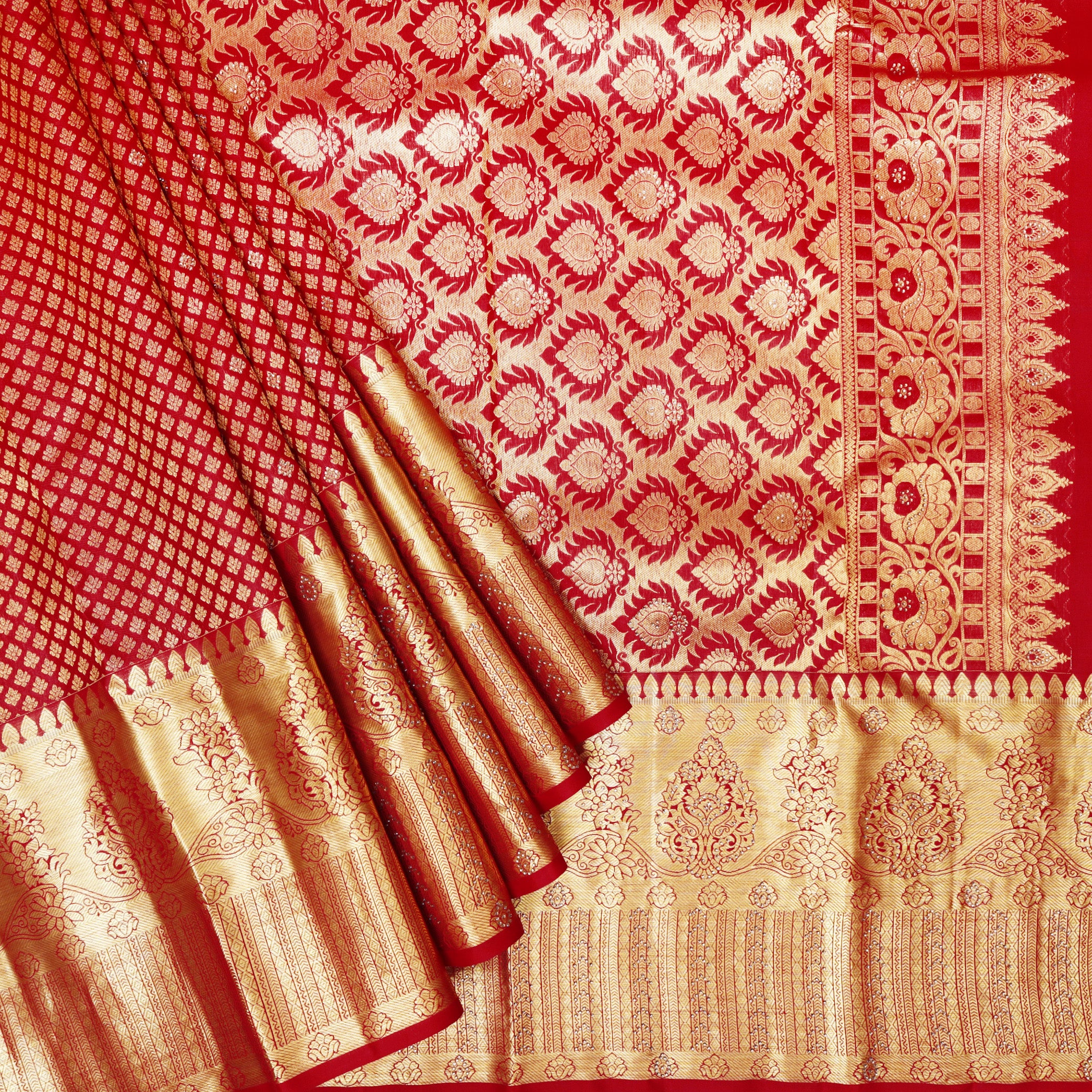 Red Color Golden Zari Border Wedding Silk Saree