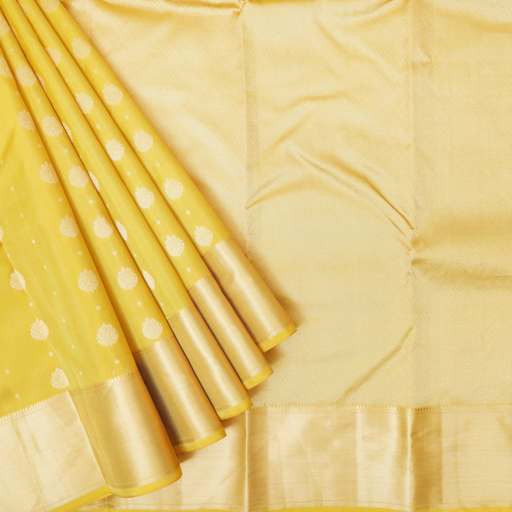 Yellow  Colour Gold Zari Border Yuvana Semi Soft Silk Saree
