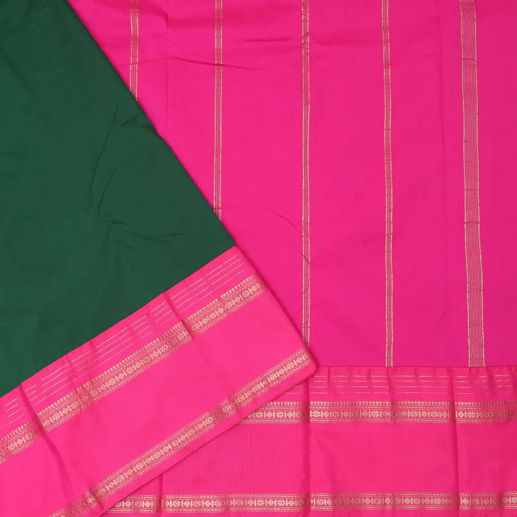 Dark Green and Rani Pink Soft Silk Saree
