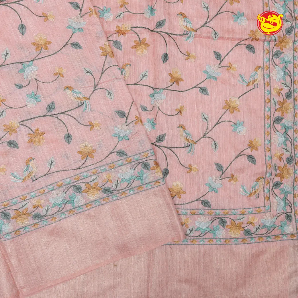 Dusty Pink Embroidery Semi Raw Silk Saree