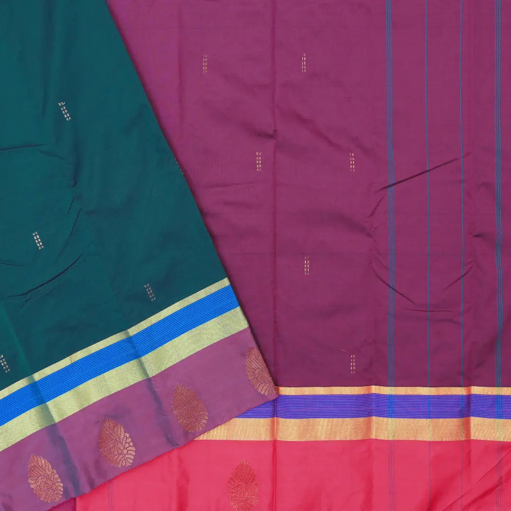 Dark Green with Purple-Pink Arani Silk Saree