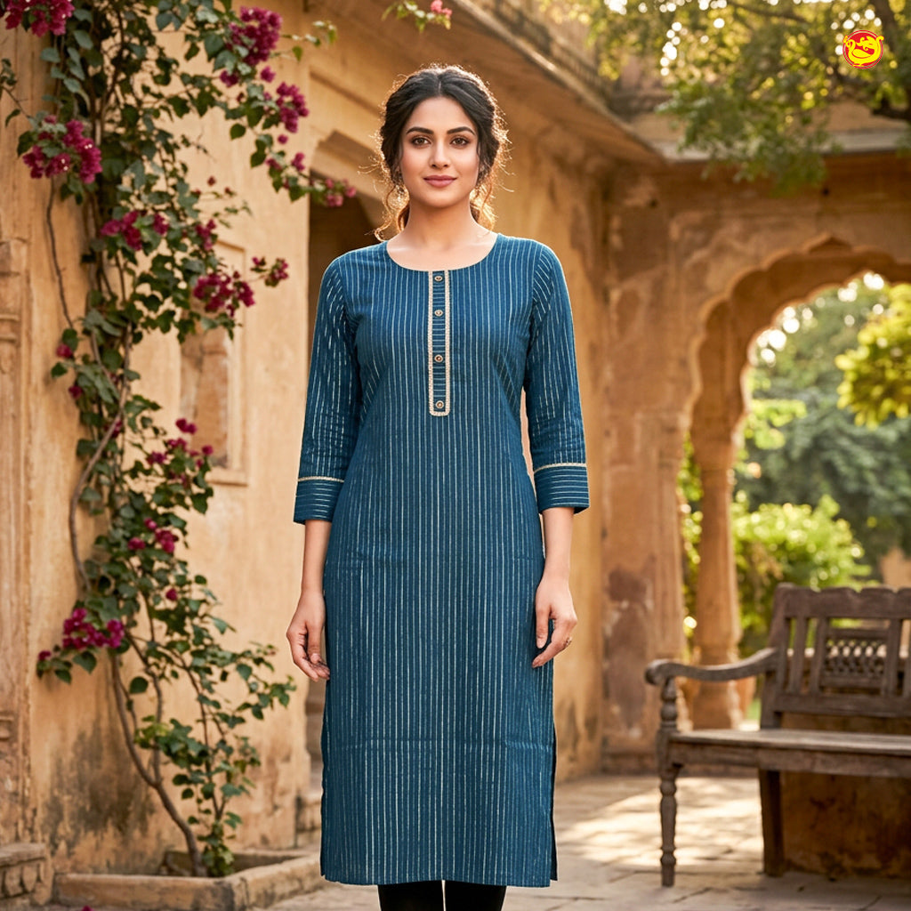 Peacock Blue Color Ladies Readymade Straight Cut Top