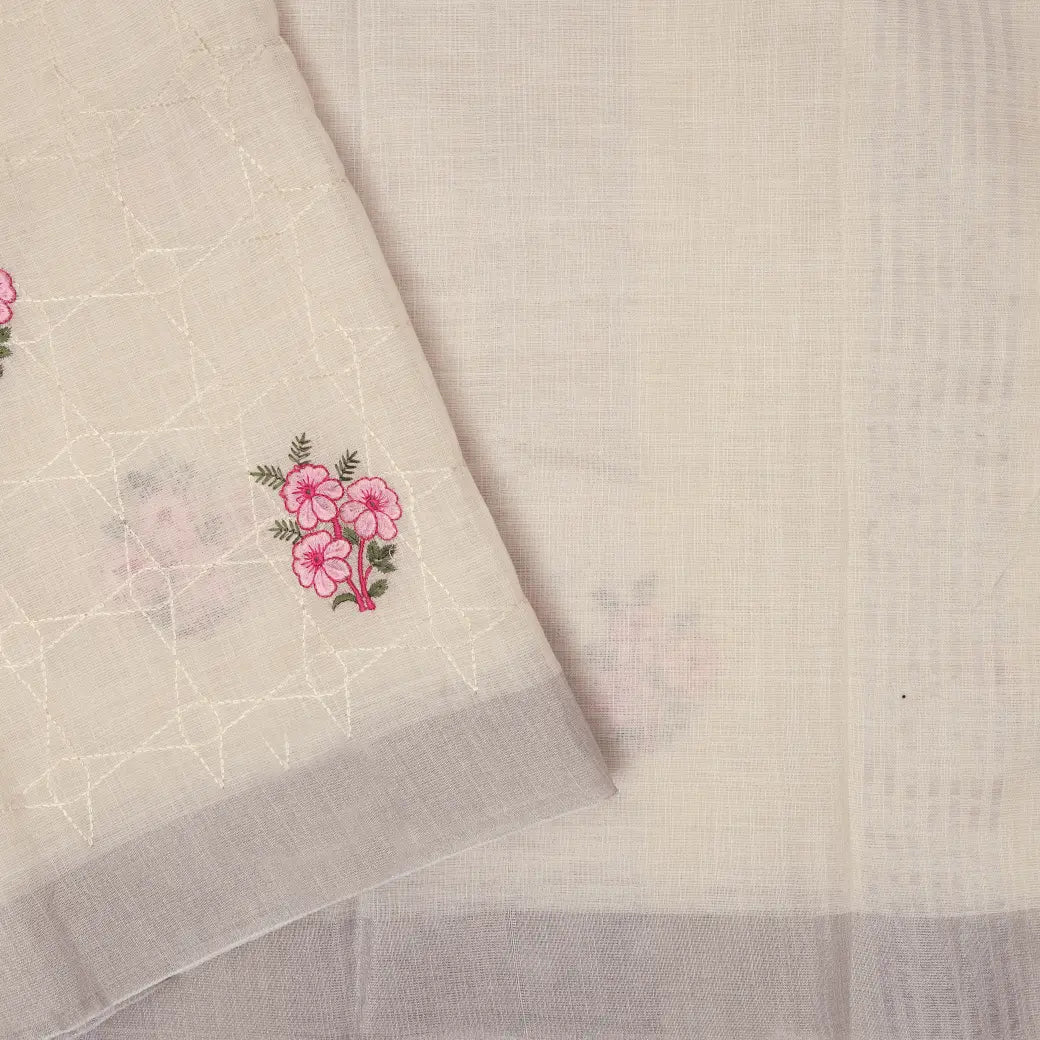Cream Yellow Color Linen Cotton Saree