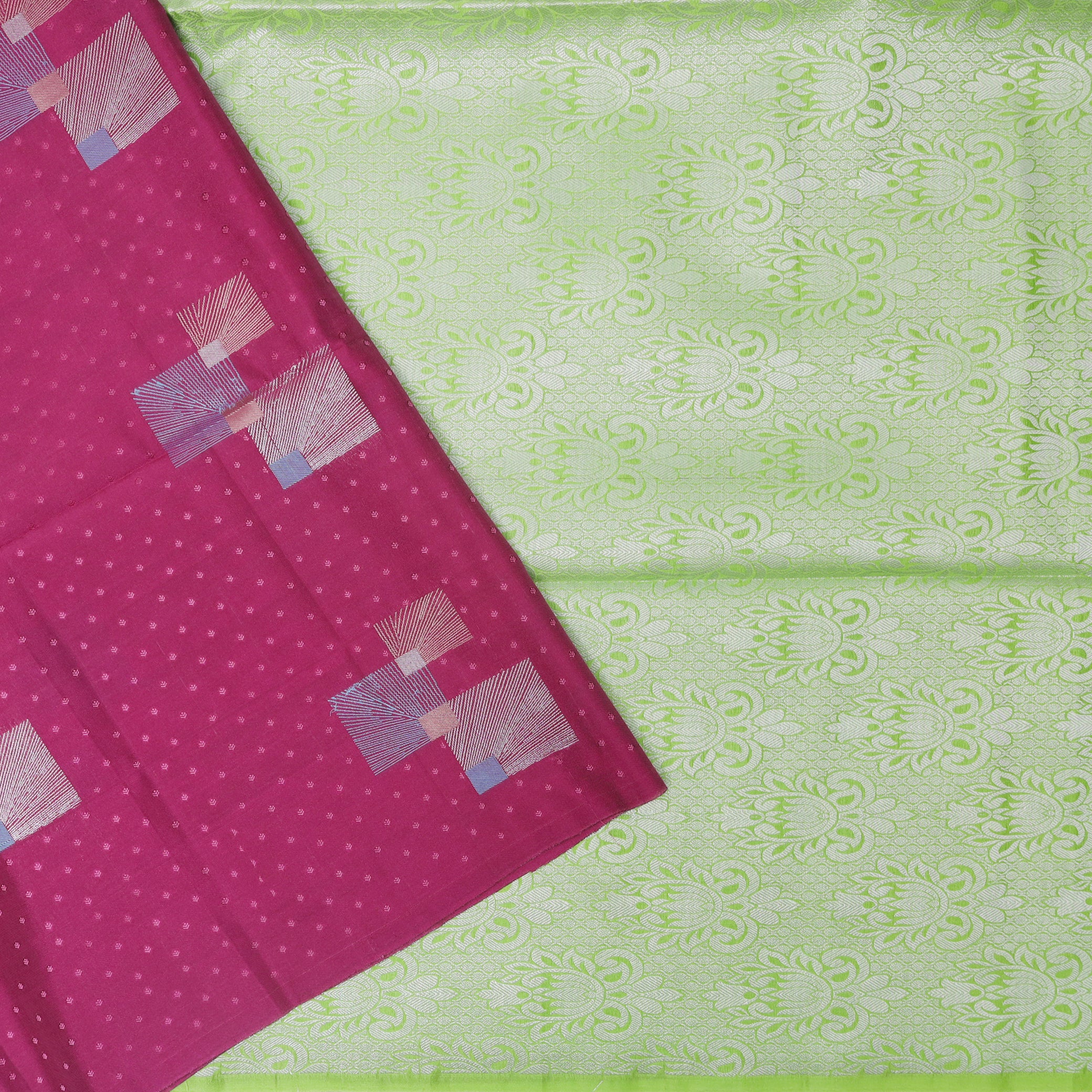 Pink With Lime Green Soft Silk Saree