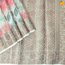 Unique Half White Chanderi Silk Saree with Floral Design and Copper Zari Border - Thenianantham